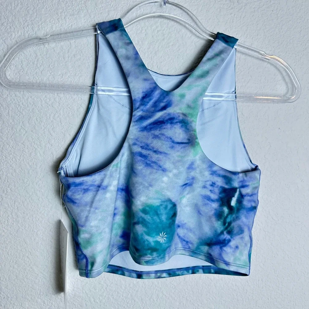 Athleta Conscious Crop Printed A-C Blue Green Tie Dye Powervita Tank Top XS NEW